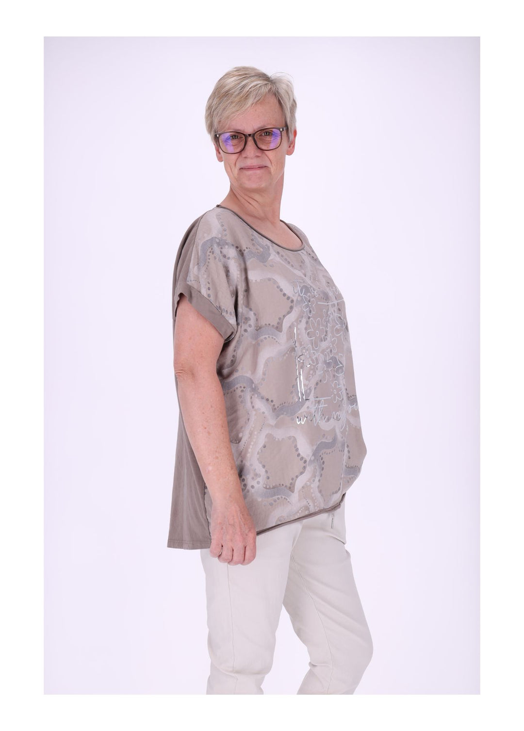 T-Shirt Damen Materialmix Print vorn