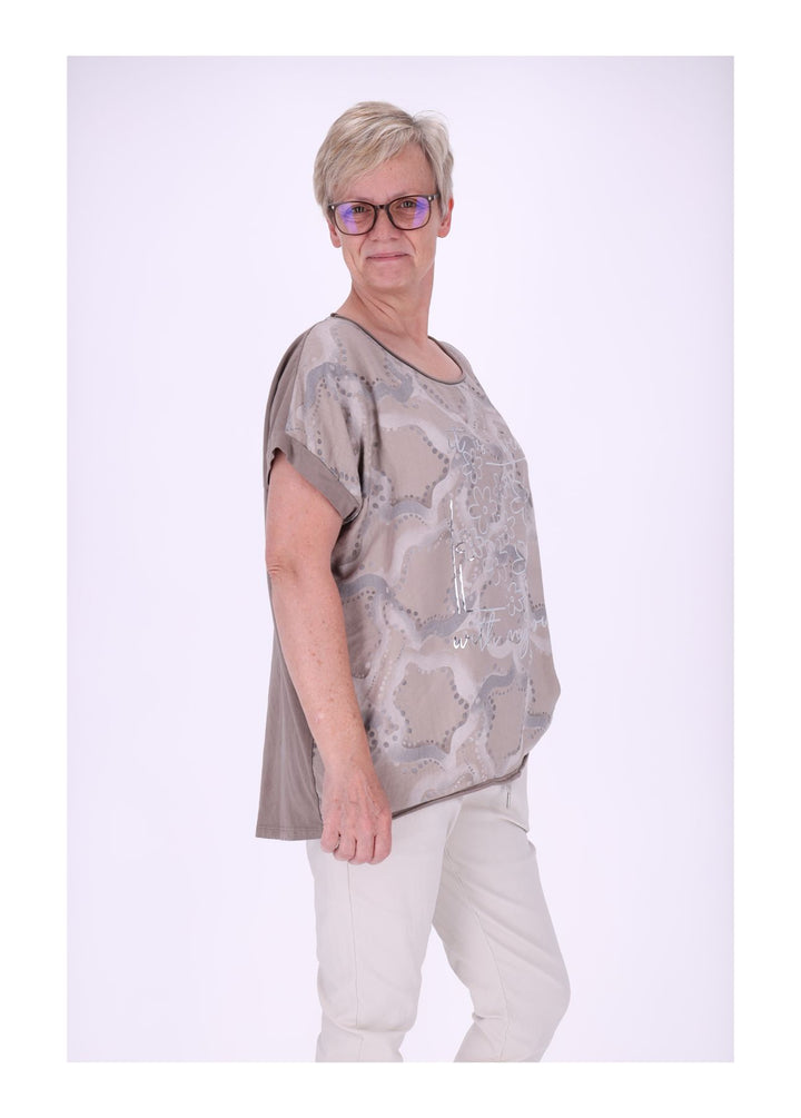 T-Shirt Damen Materialmix Print vorn
