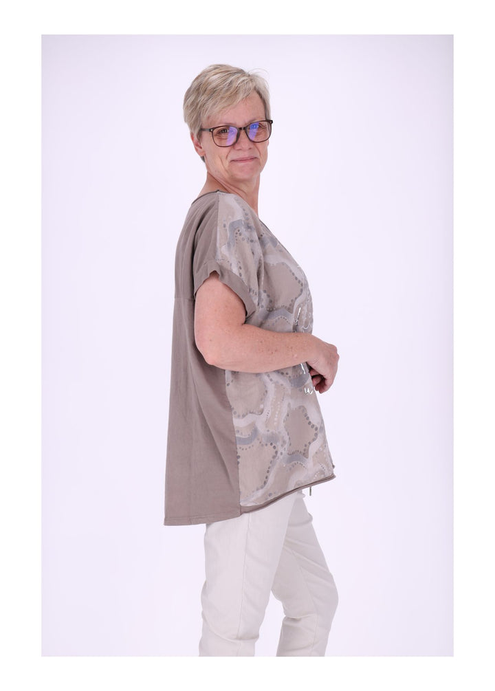 T-Shirt Damen Materialmix Print vorn