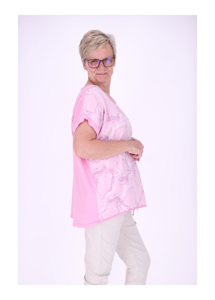 T-Shirt Damen Materialmix Print vorn