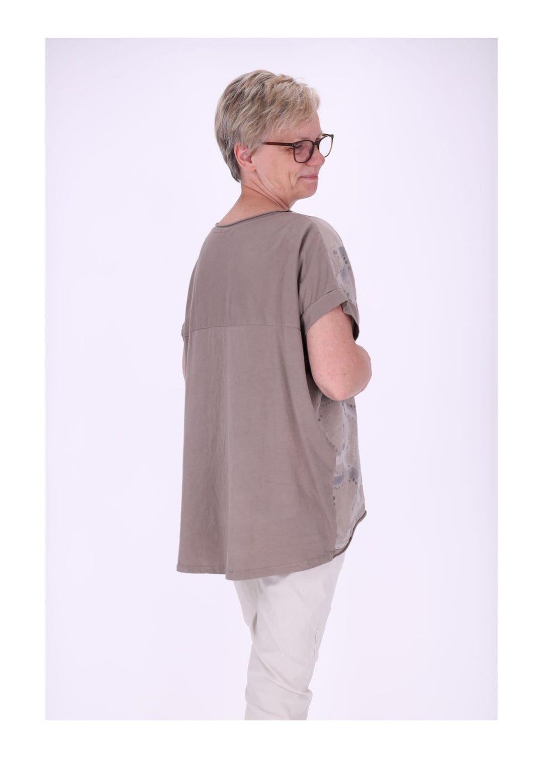 T-Shirt Damen Materialmix Print vorn