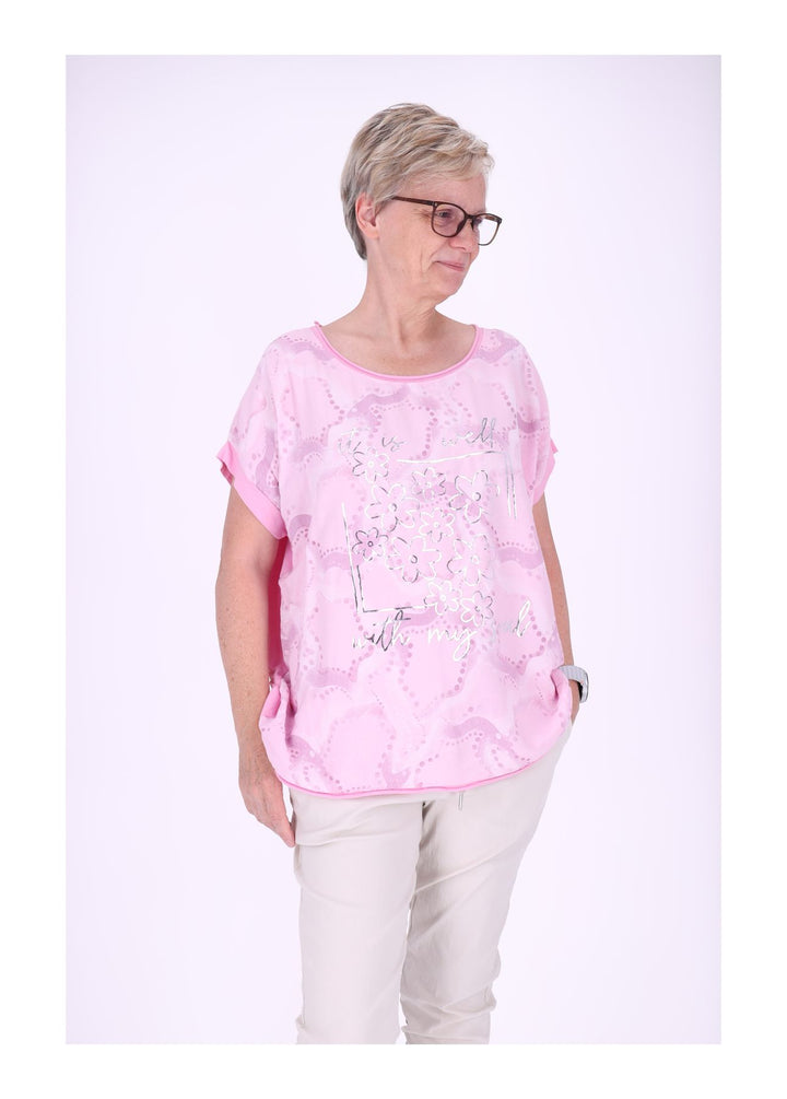 T-Shirt Damen Materialmix Print vorn