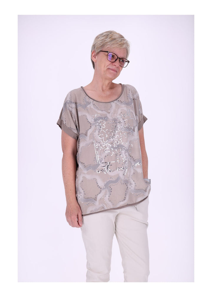 T-Shirt Damen Materialmix Print vorn