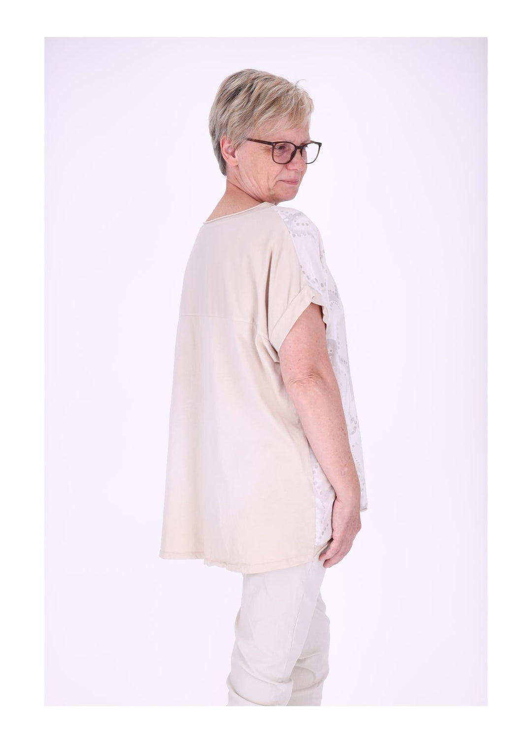 T-Shirt Damen Materialmix Print vorn
