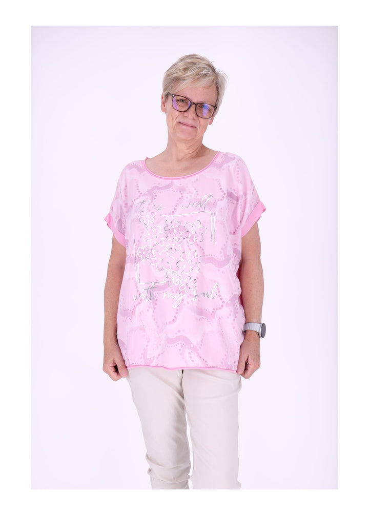 T-Shirt Damen Materialmix Print vorn