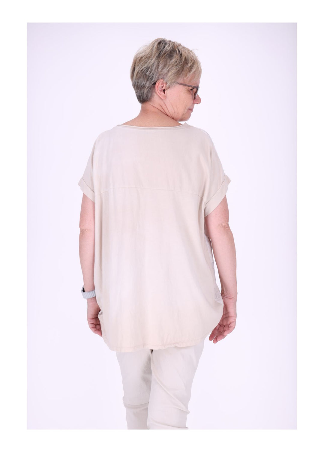T-Shirt Damen Materialmix Print vorn