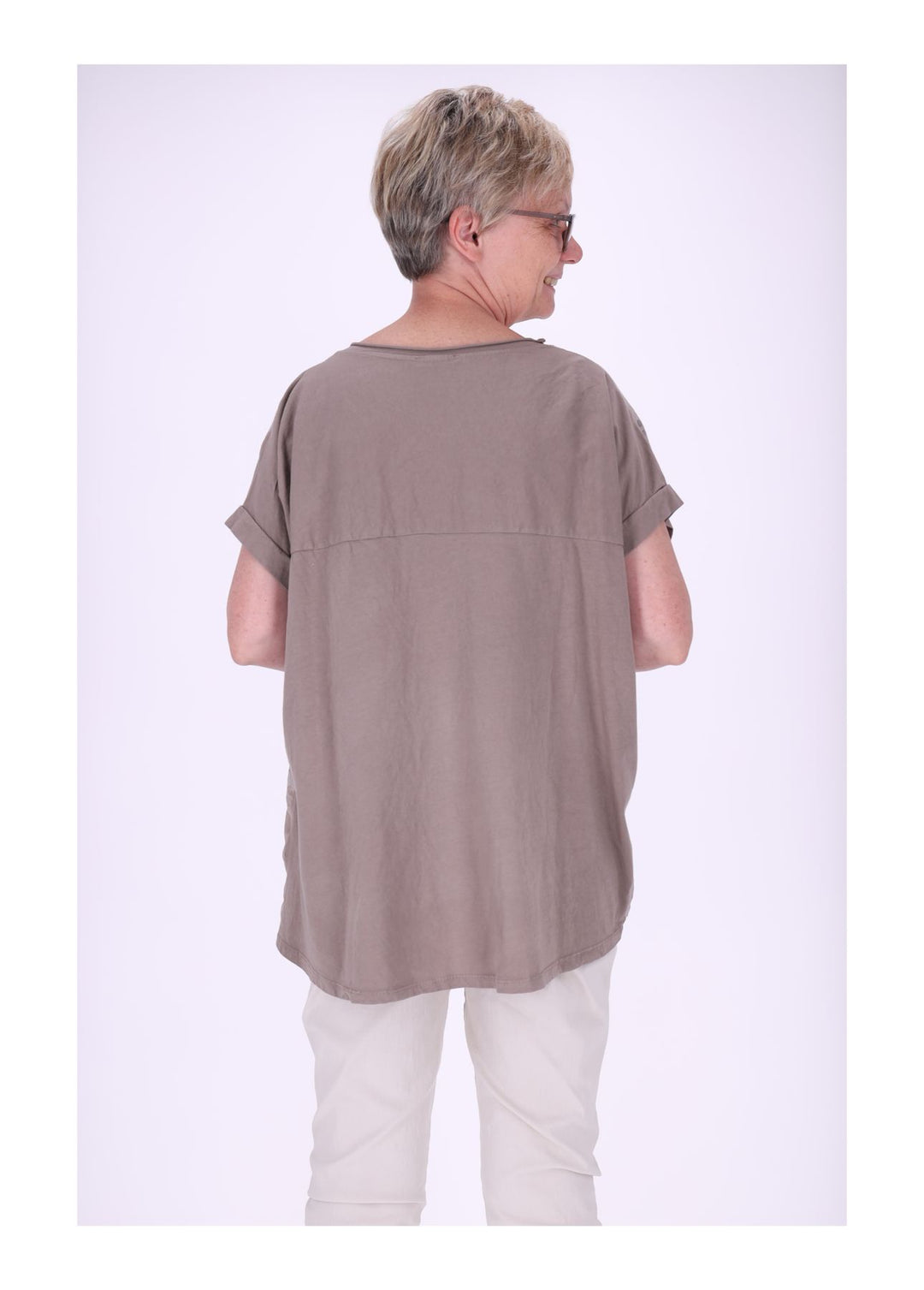 T-Shirt Damen Materialmix Print vorn