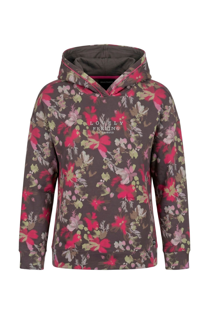 Hoodie Damen floraler Allover-Print Stickerei