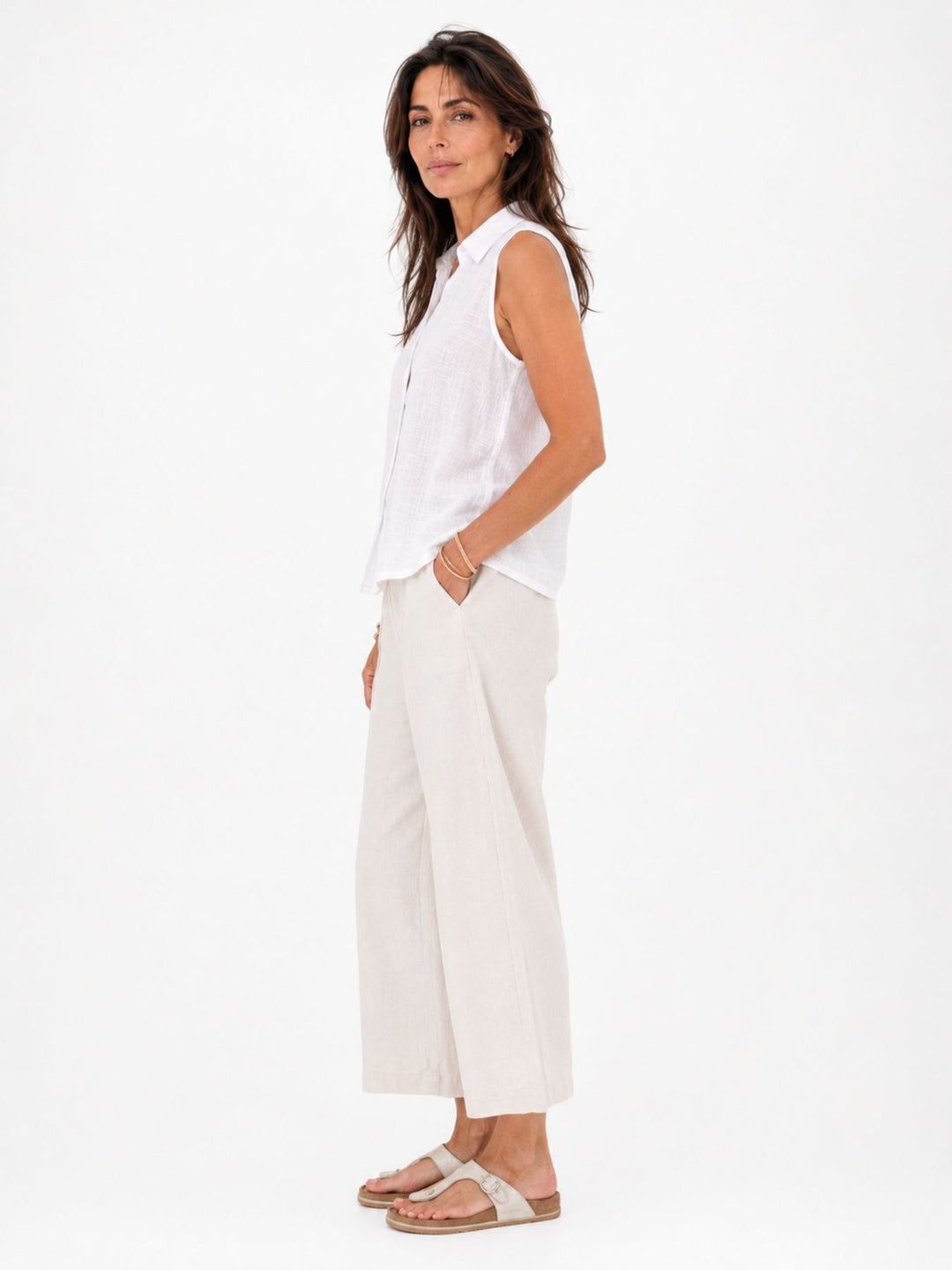 Bluse Damen Leinenmix ohne Arm