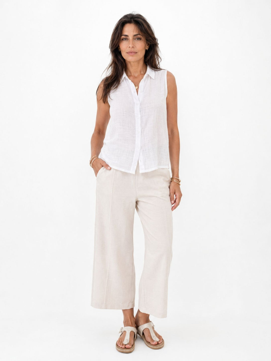 Bluse Damen Leinenmix ohne Arm