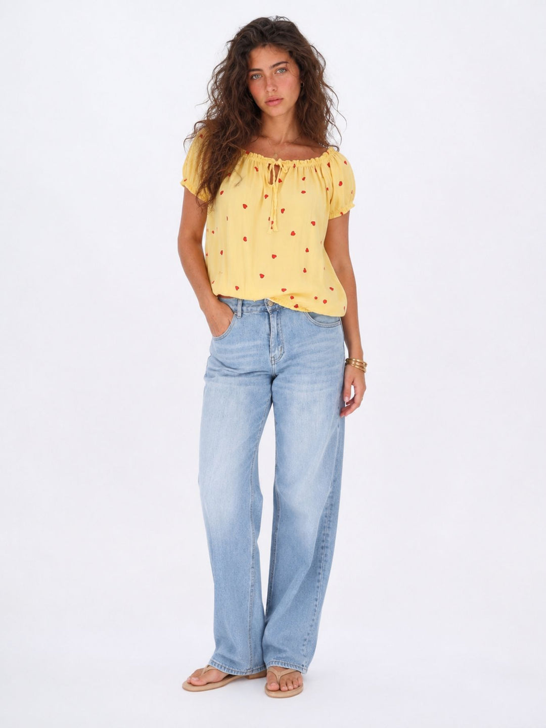T.Shirt Damen Carmen AOP Herzen Gummizug am Bund