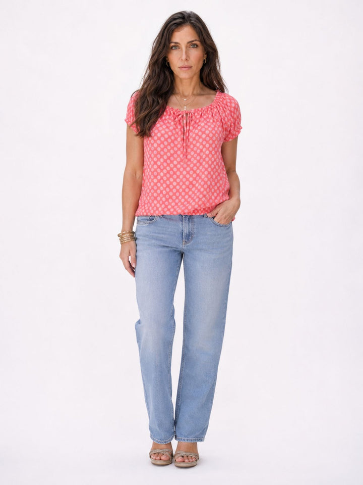 T-Shirt Damen Carmen AOP Kreise Gummizug am Bund