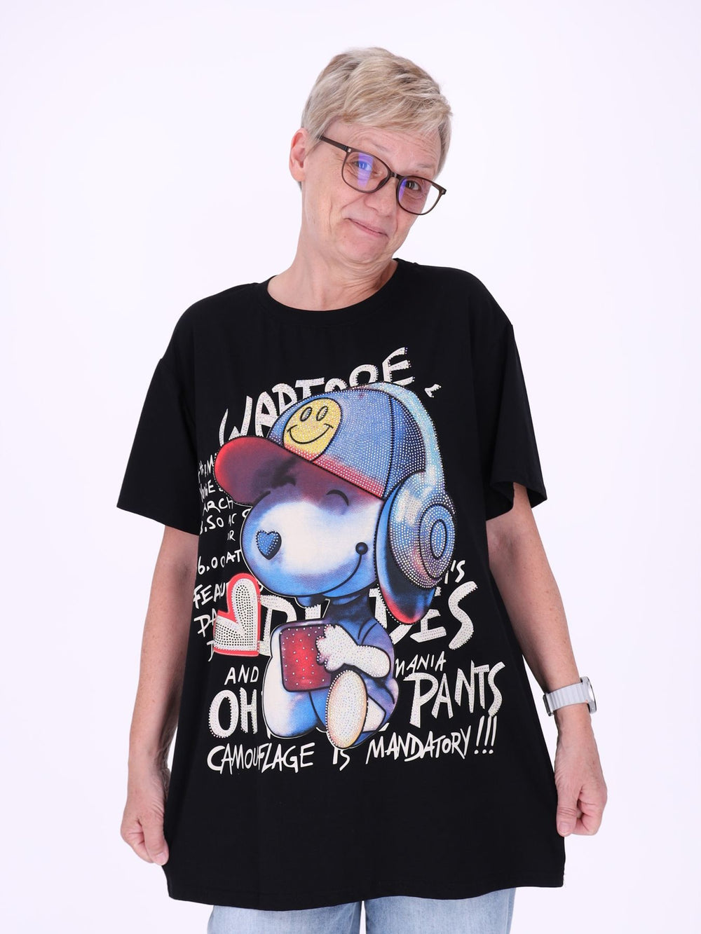 Longshirt Damen Print Snoopy Straßsteine