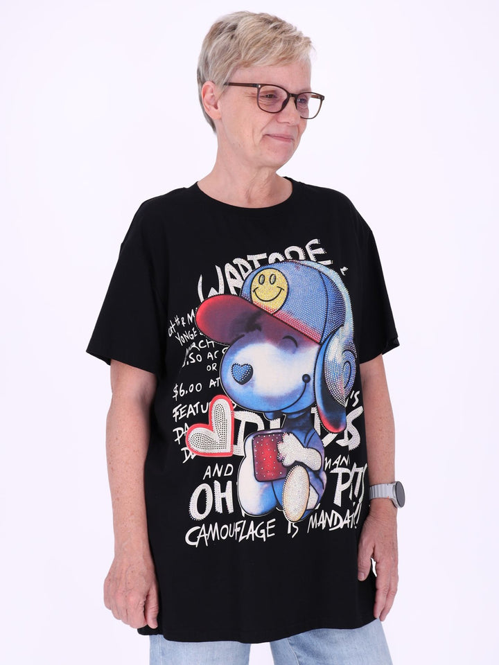Longshirt Damen Print Snoopy Straßsteine