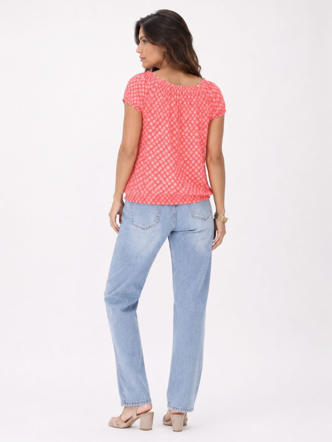 T-Shirt Damen Carmen AOP Kreise Gummizug am Bund