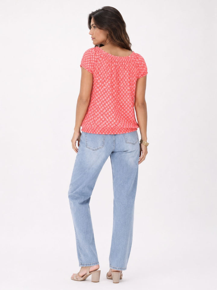 T-Shirt Damen Carmen AOP Kreise Gummizug am Bund