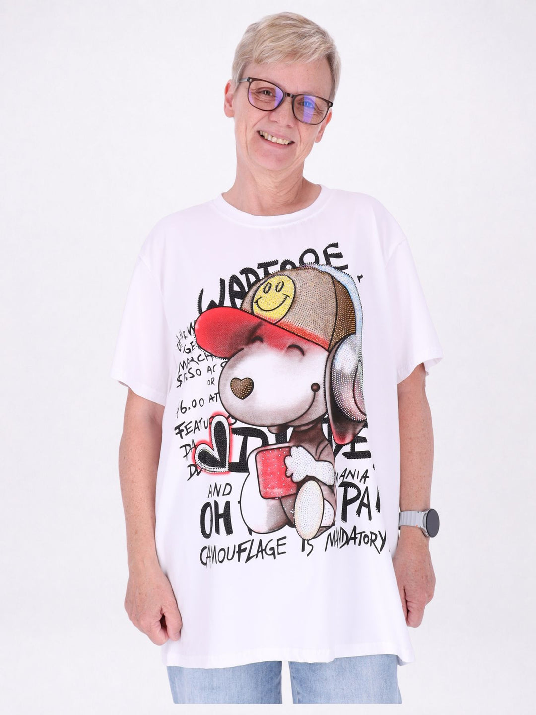 Longshirt Damen Print Snoopy Straßsteine