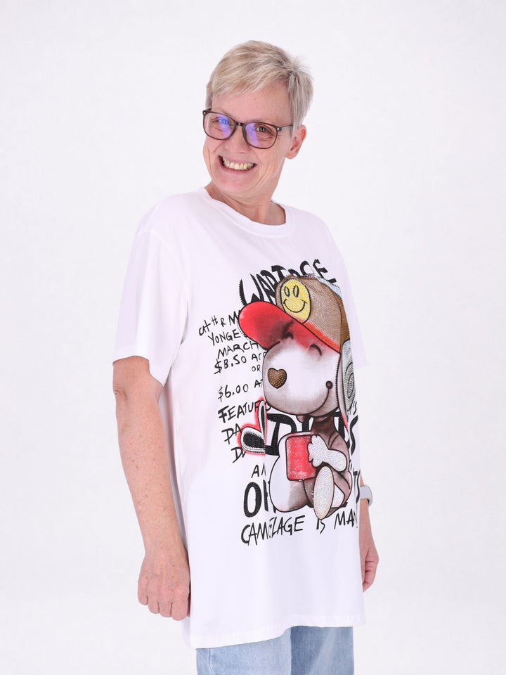 Longshirt Damen Print Snoopy Straßsteine