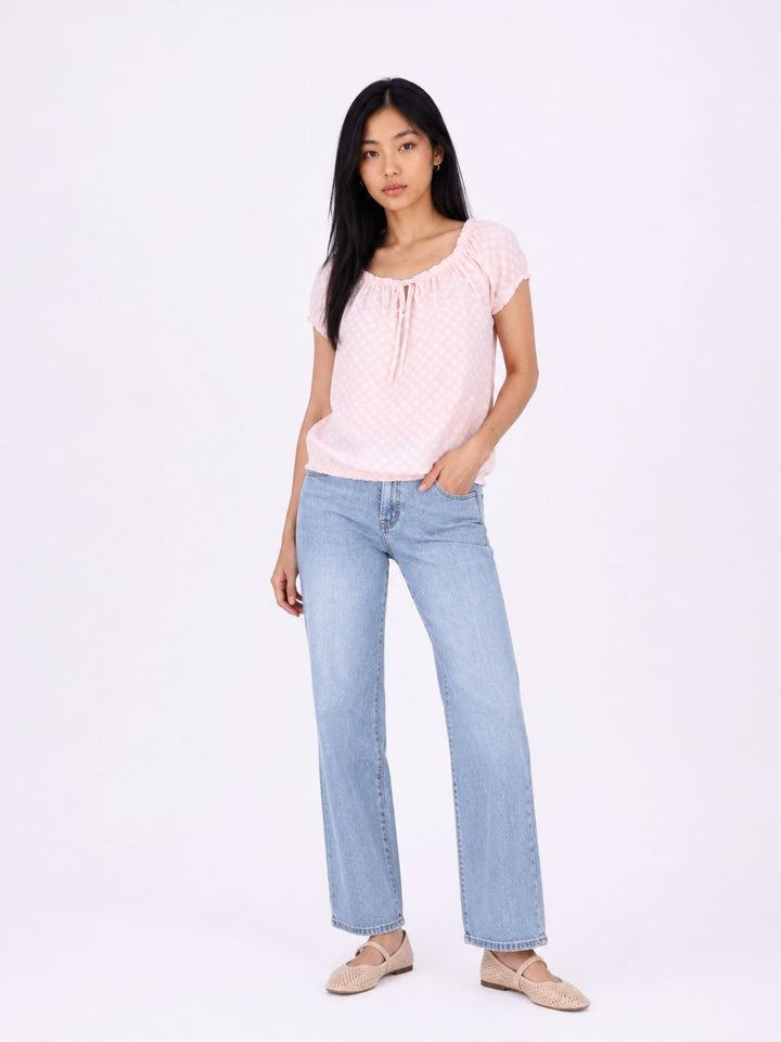 T-Shirt Damen Carmen AOP Kreise Gummizug am Bund