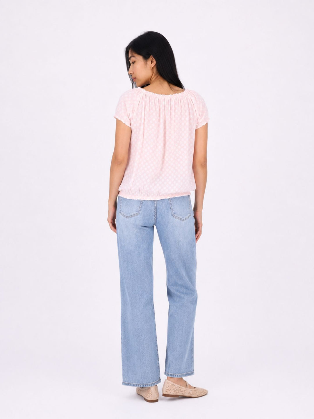 T-Shirt Damen Carmen AOP Kreise Gummizug am Bund
