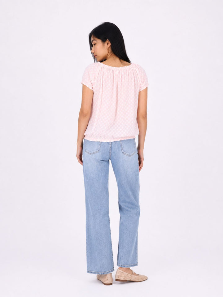 T-Shirt Damen Carmen AOP Kreise Gummizug am Bund