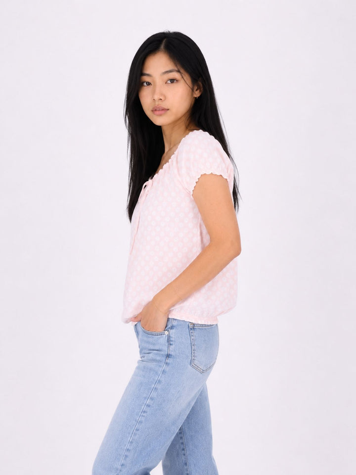 T-Shirt Damen Carmen AOP Kreise Gummizug am Bund