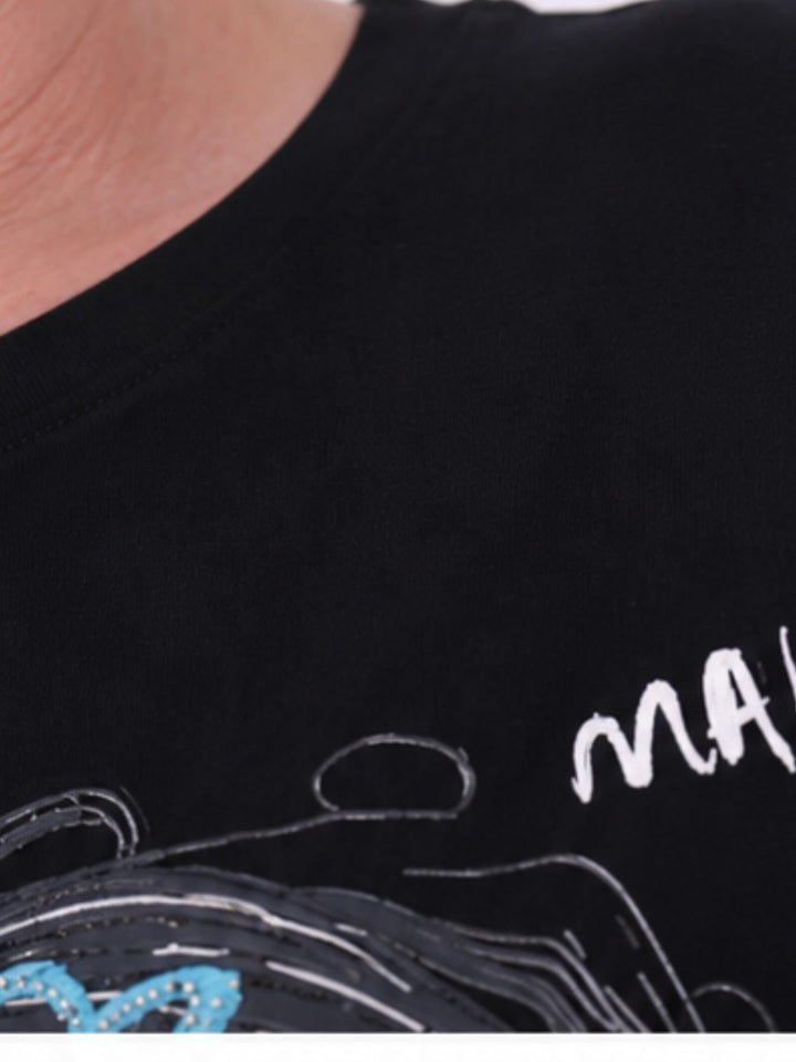 Longshirt Damen 1/2 Arm Manga Print und Straßsteine