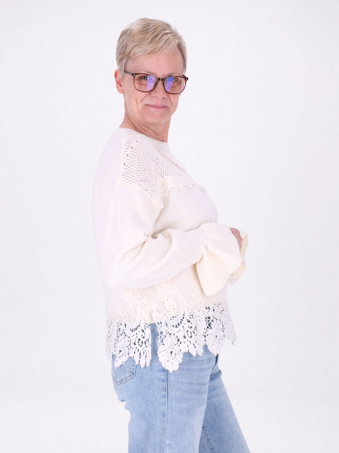 Strickpullover Damen Materialmix
