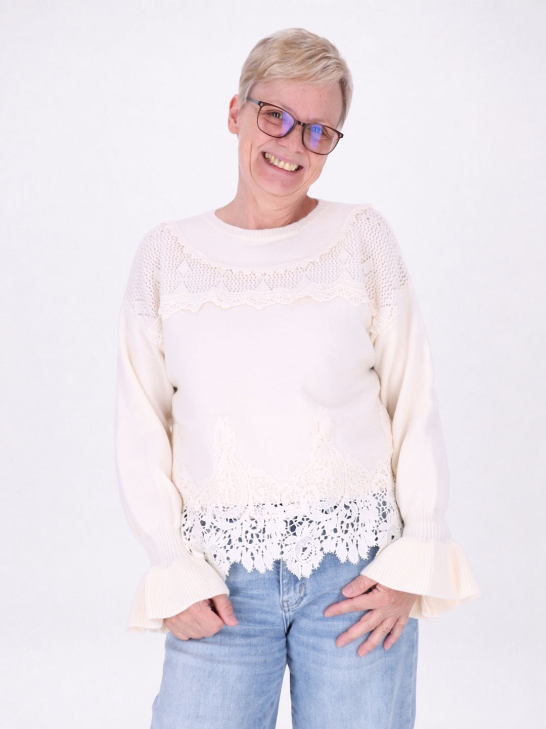 Strickpullover Damen Materialmix
