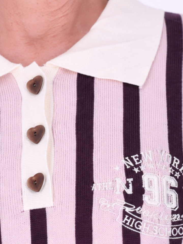 Strickpolo Damen Streifen Logo