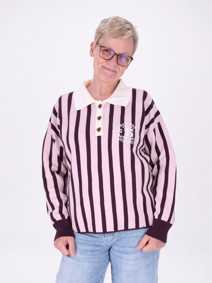 Strickpolo Damen Streifen Logo