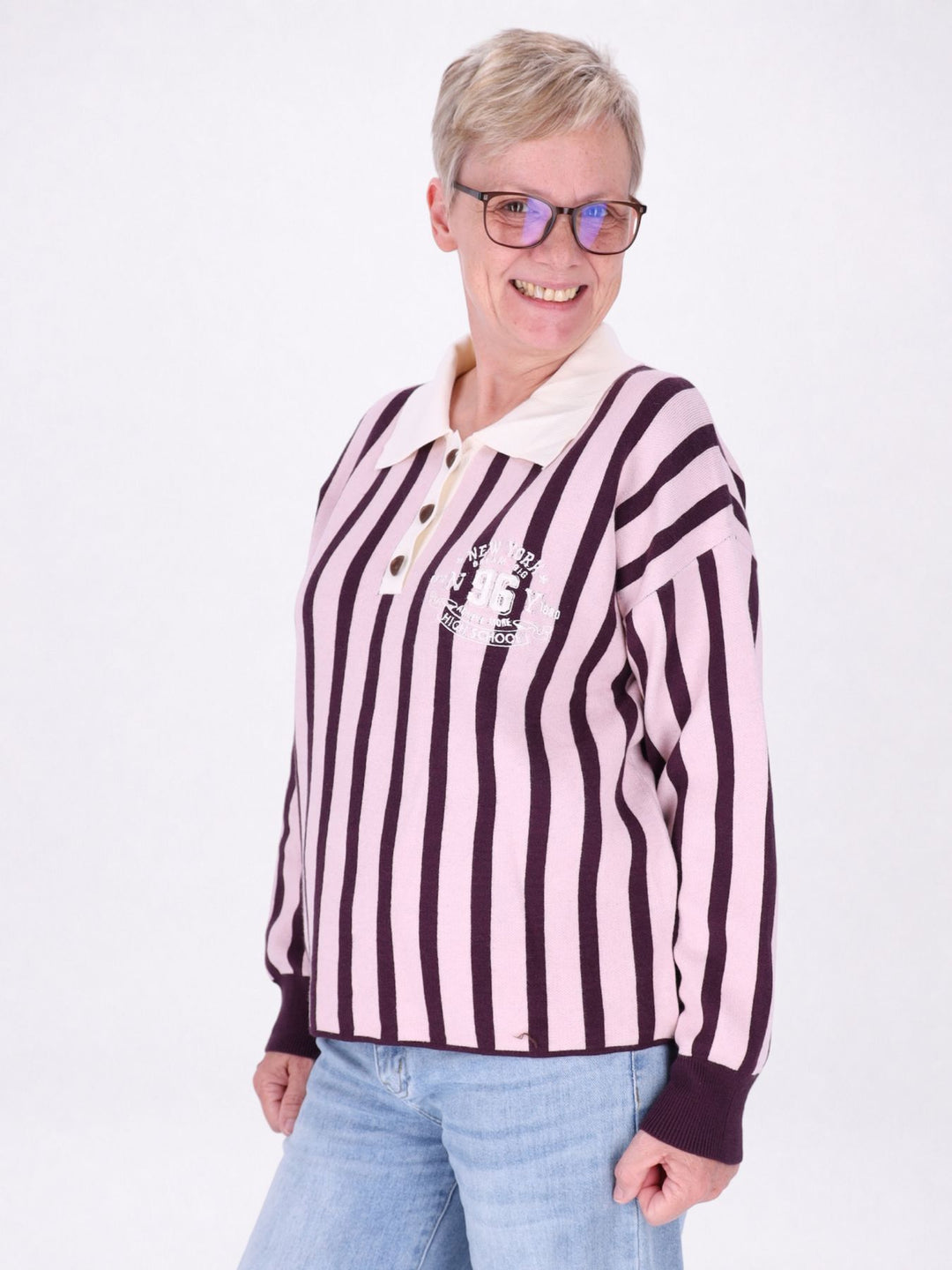 Strickpolo Damen Streifen Logo