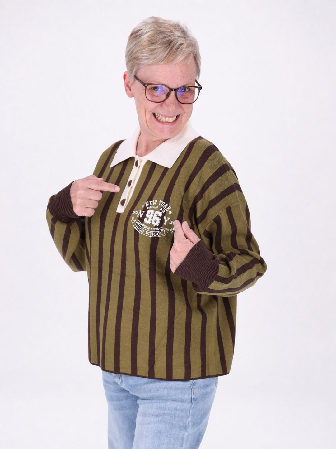 Strickpolo Damen Streifen Logo