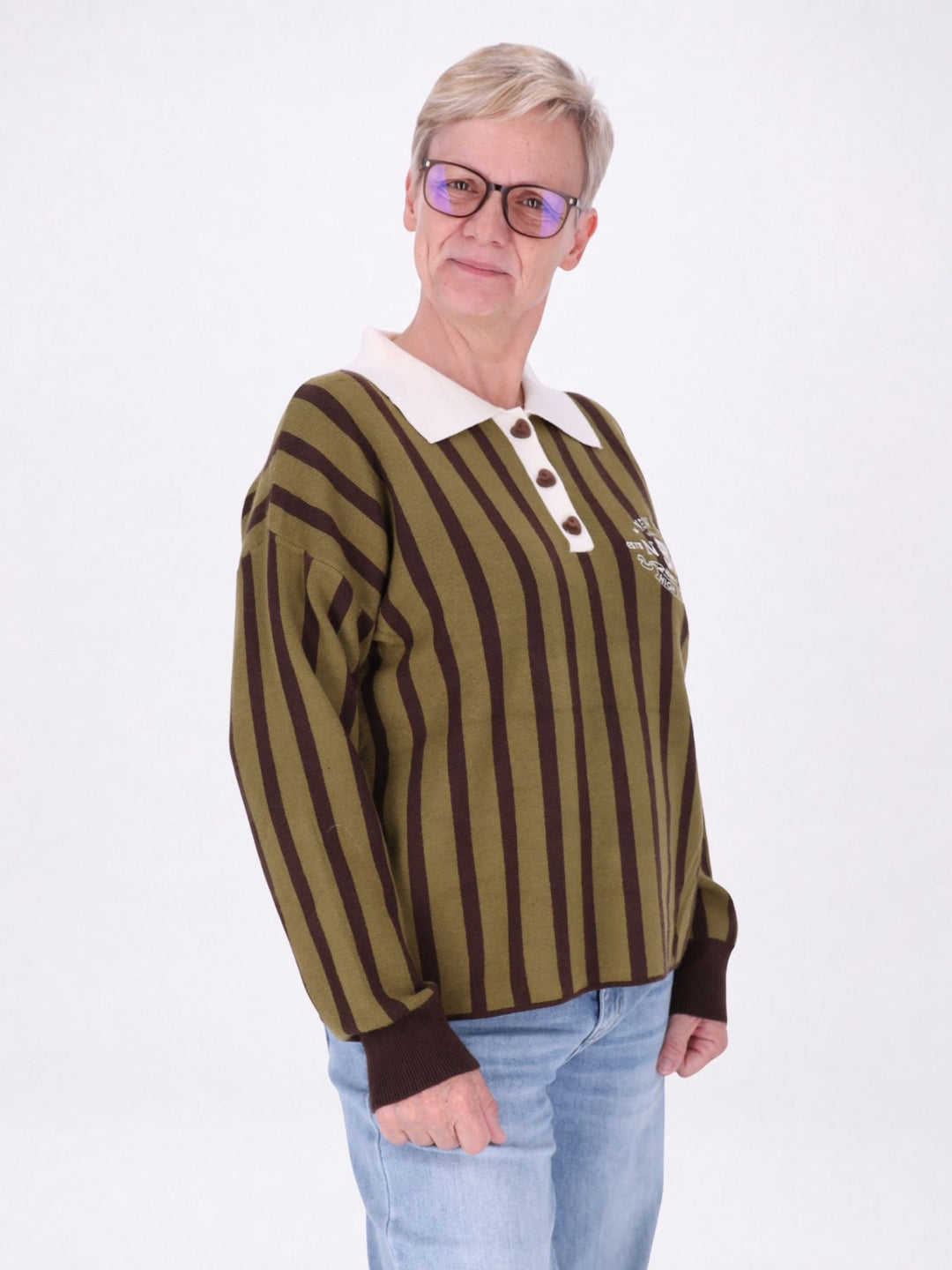 Strickpolo Damen Streifen Logo