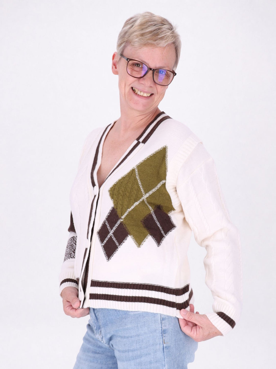 Strickjacke Damen Farbmix Raute