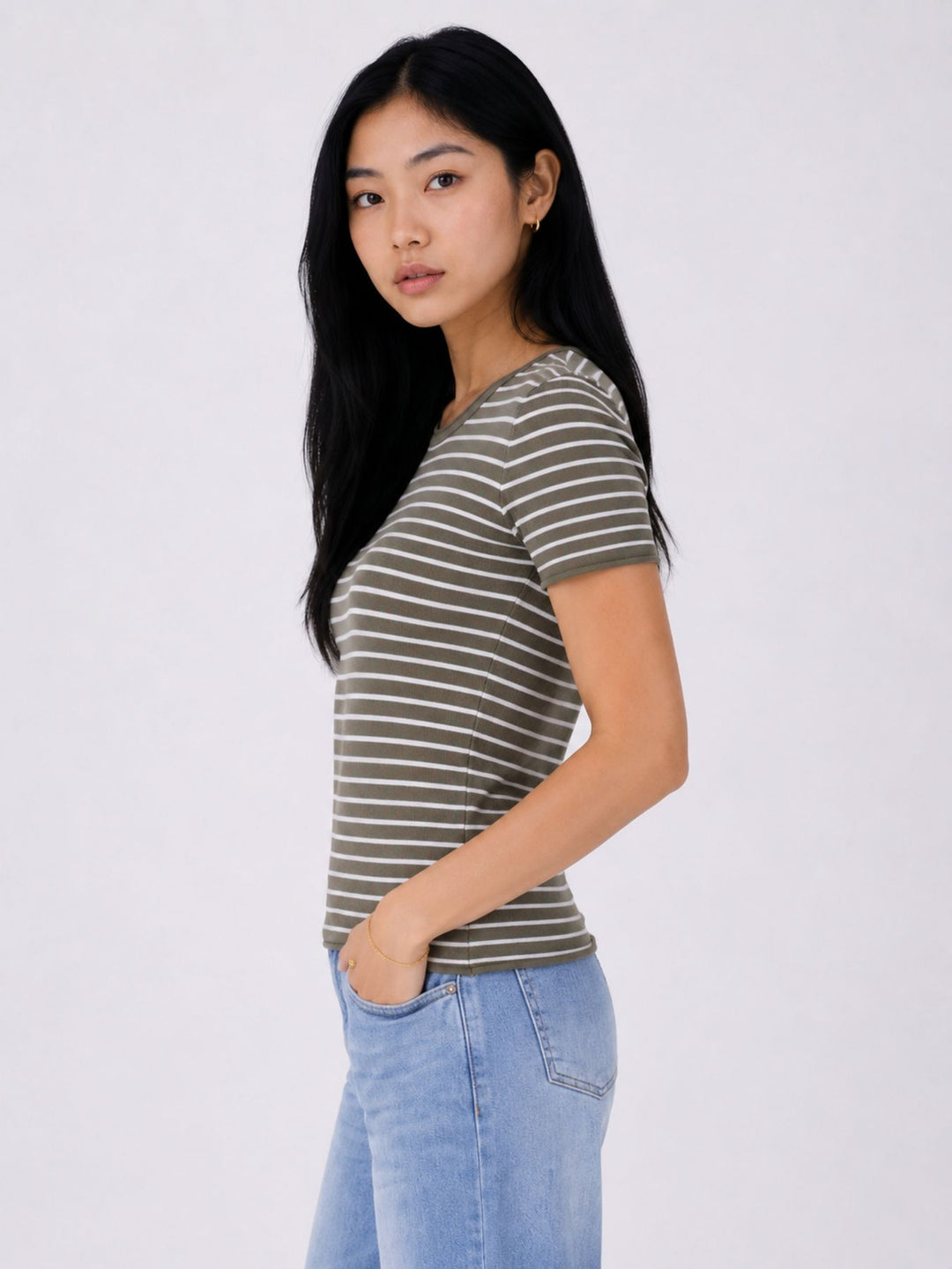 T-Shirt Damen Feinstrick Ringel