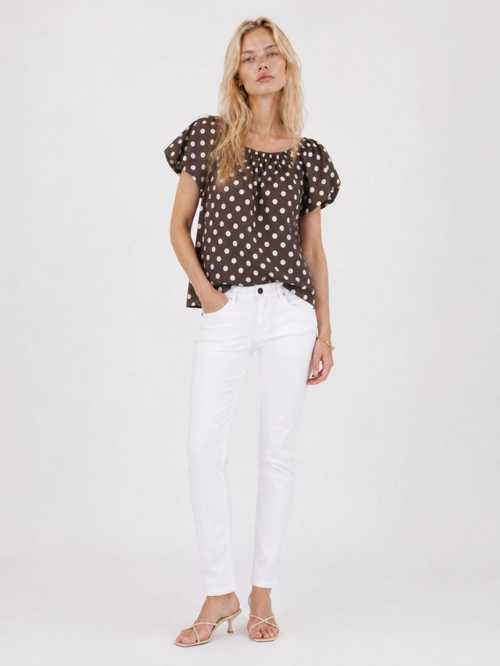 T-Shirt Damen Ballonärmel AOP Punkte