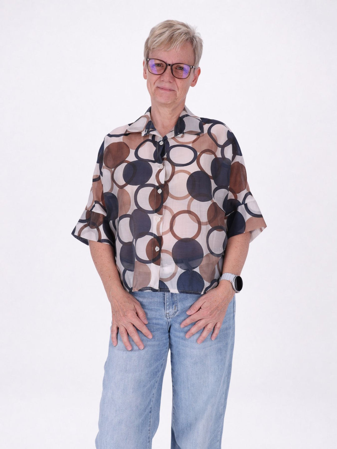 Bluse Raglan Ärmel leichte Qualität AOP Kreise