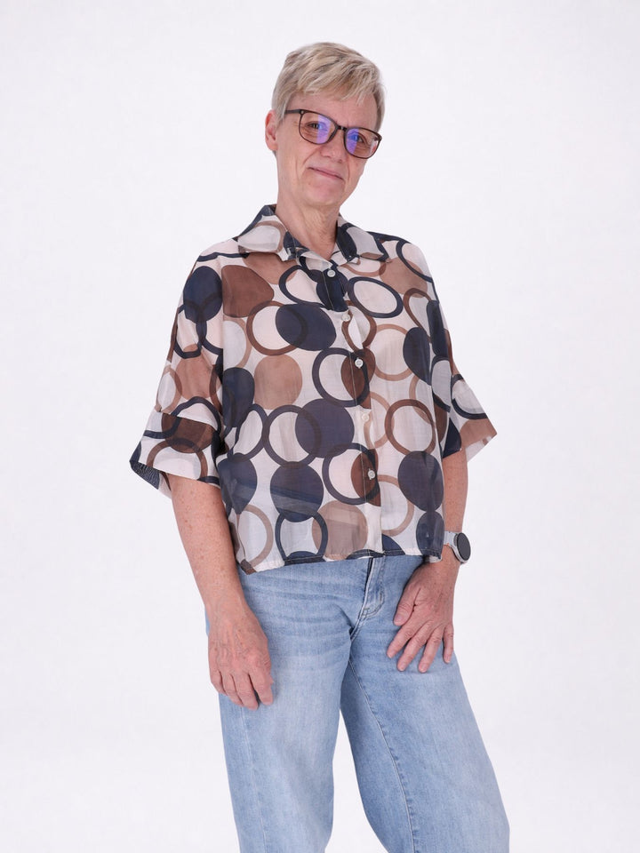 Bluse Raglan Ärmel leichte Qualität AOP Kreise