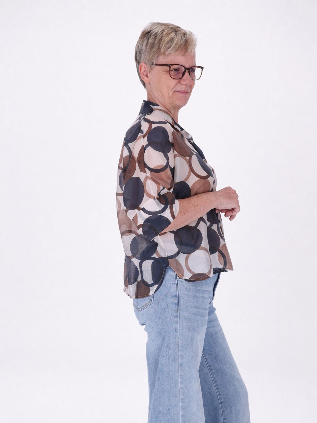 Bluse Raglan Ärmel leichte Qualität AOP Kreise