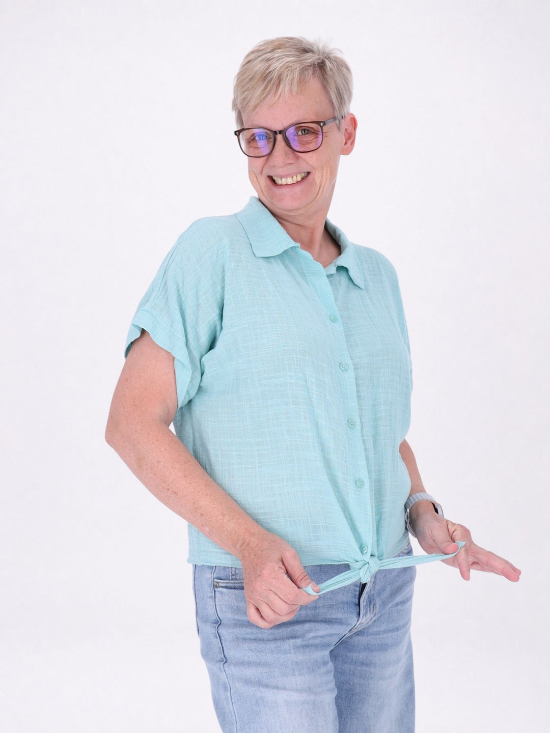 Bluse Damen zum Binden Leinenmix