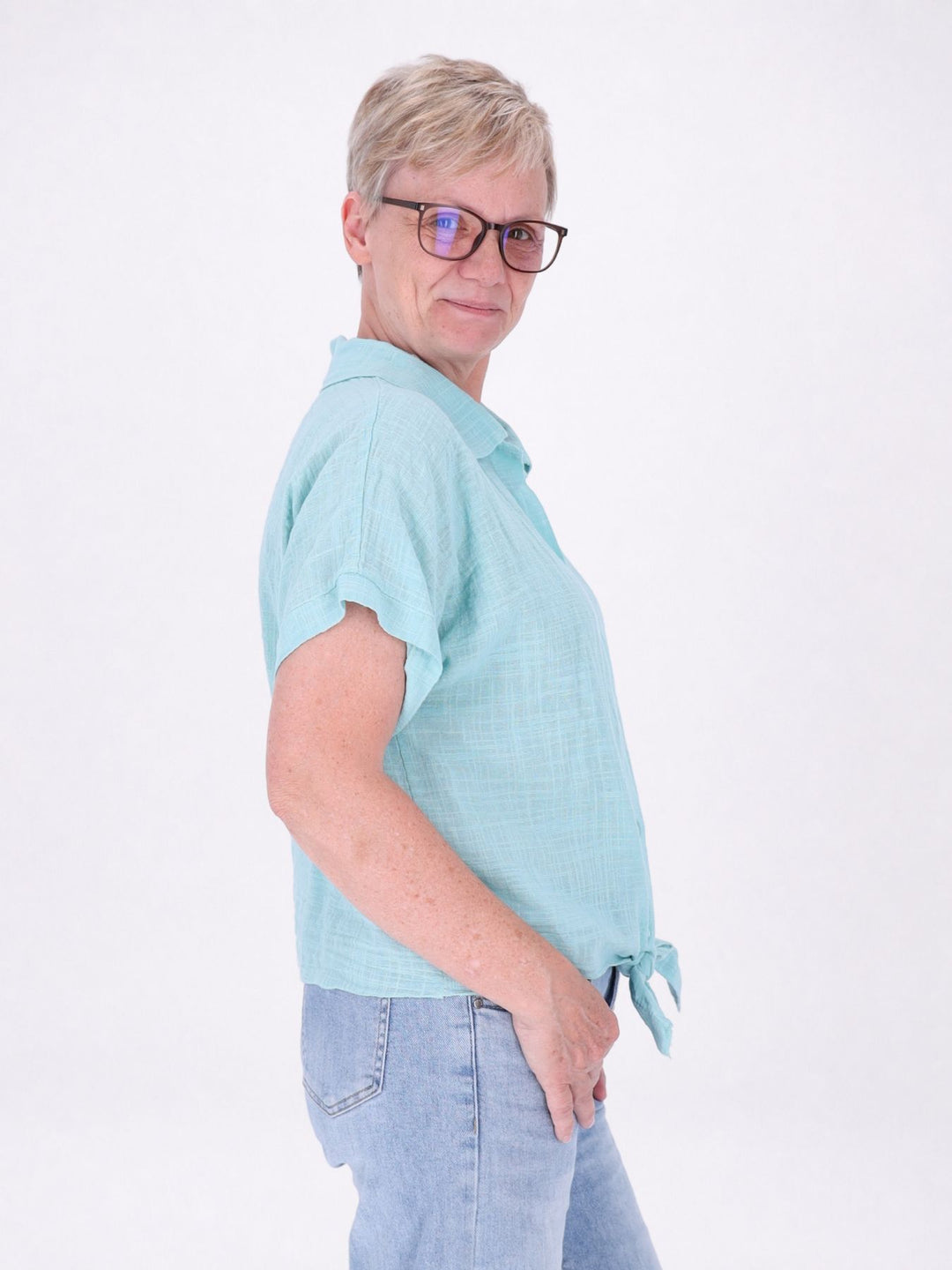 Bluse Damen zum Binden Leinenmix