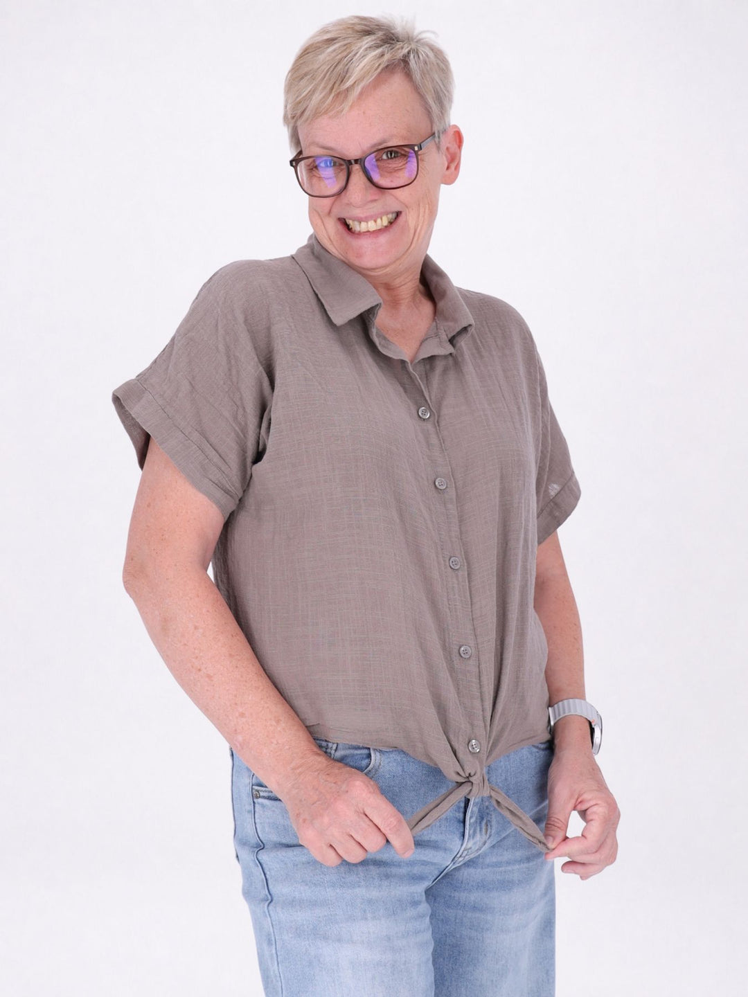 Bluse Damen zum Binden Leinenmix