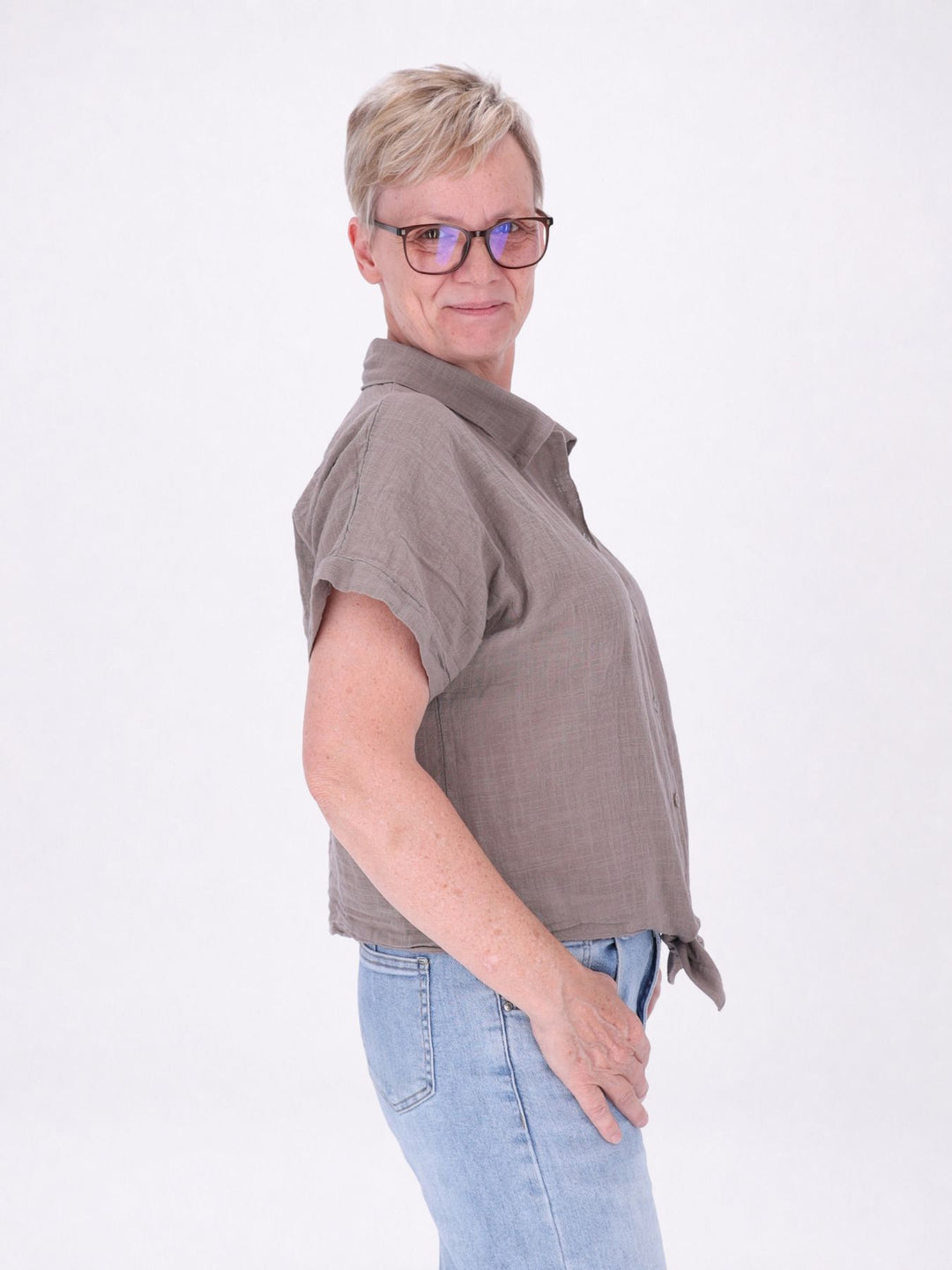 Bluse Damen zum Binden Leinenmix