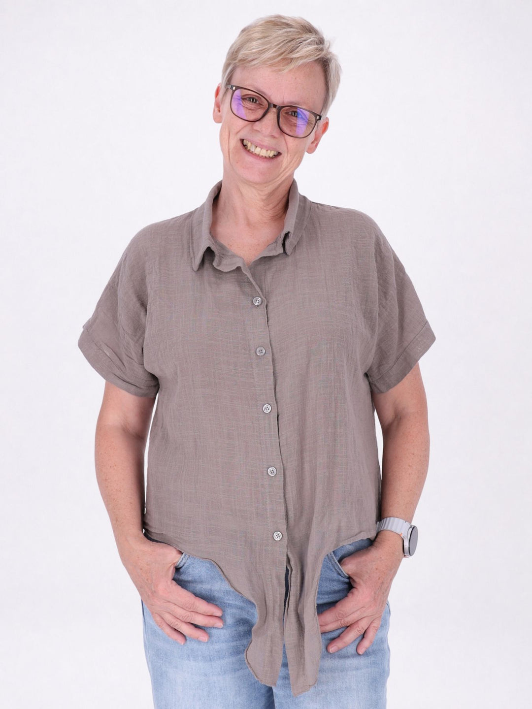 Bluse Damen zum Binden Leinenmix