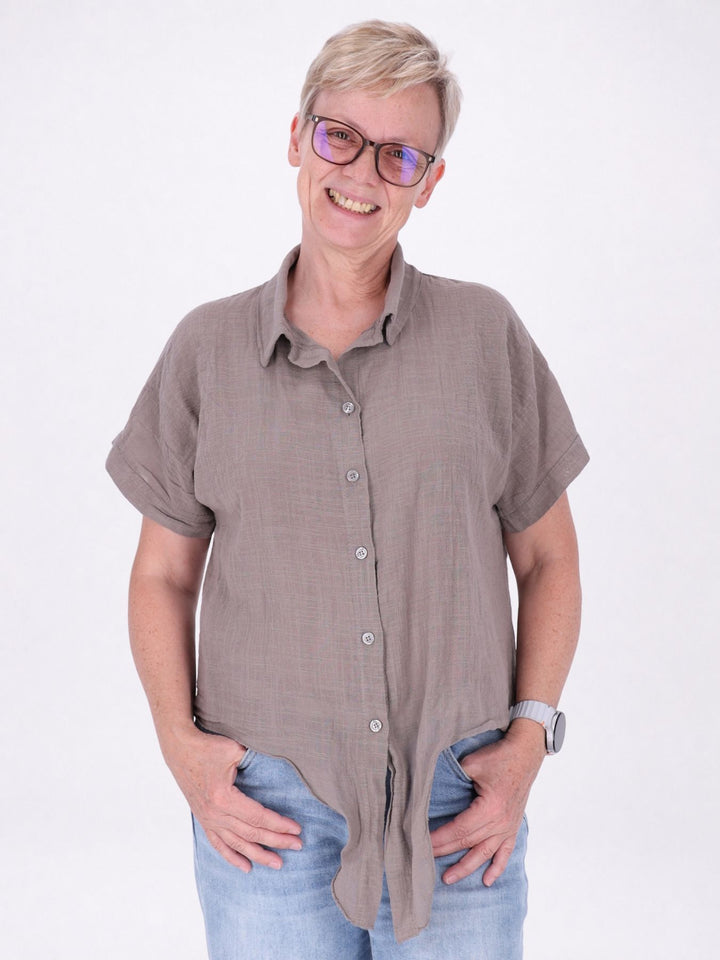 Bluse Damen zum Binden Leinenmix