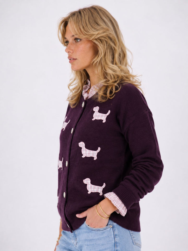 Strickjacke Damen Applikation Dackel Rüschen