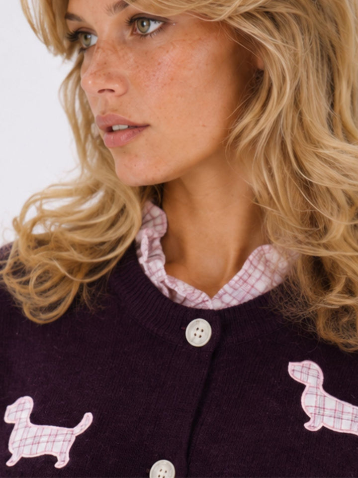 Strickjacke Damen Applikation Dackel Rüschen