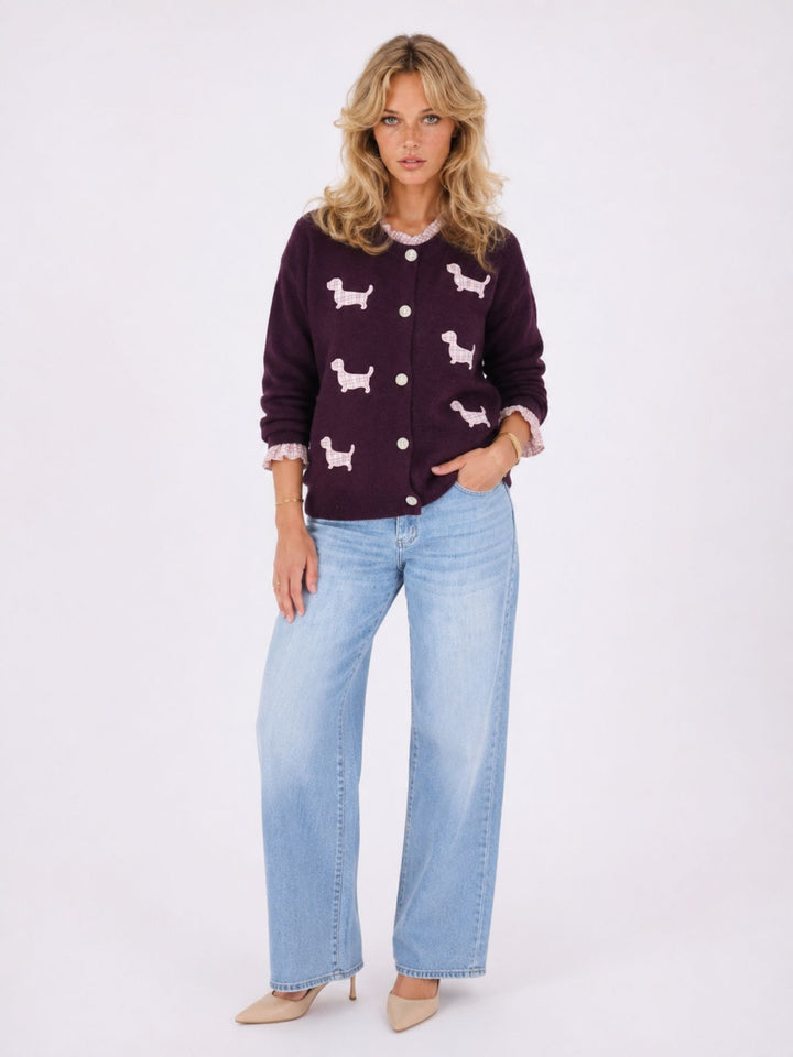 Strickjacke Damen Applikation Dackel Rüschen