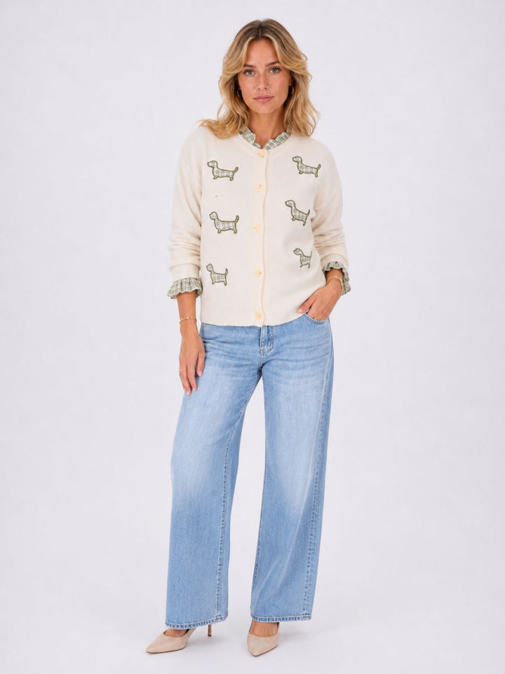 Strickjacke Damen Applikation Dackel Rüschen